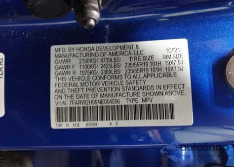 2022 Honda Cr-V Touring z USA, uszkodzony, nr VIN 7FARW2H99NE004596